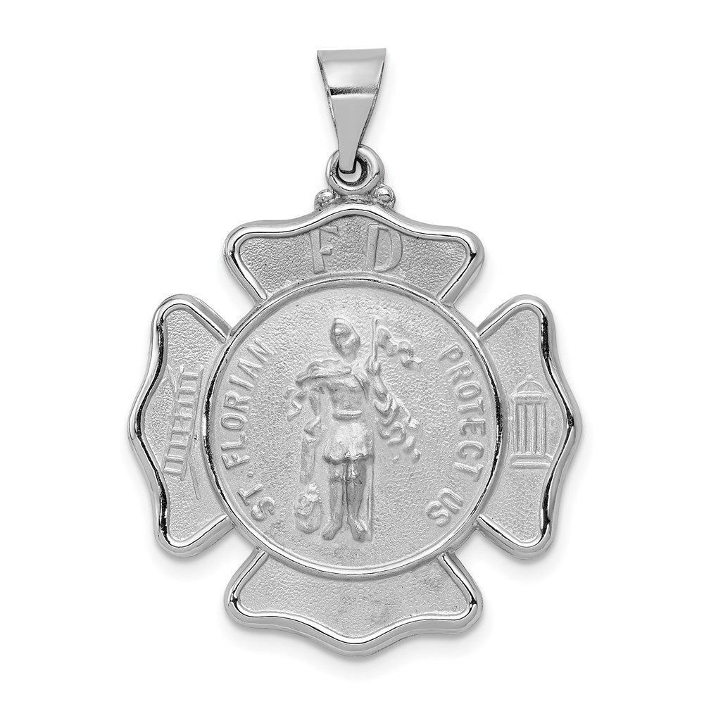 14k White Gold 25.75 mm Polish/Satin St Florian Badge Medal Hollow Pendant (1.9 grams)