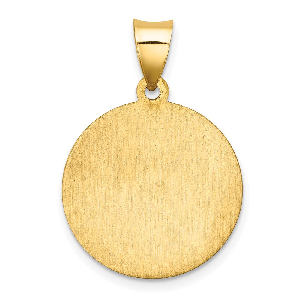 14k Yellow Gold 18.5 mm Polished and Satin St Florian Medal Hollow Pendant (1.3 grams)