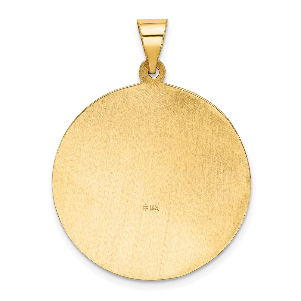 14k Yellow Gold 25 mm Polished and Satin St Florian Medal Hollow Pendant (2.35 grams)