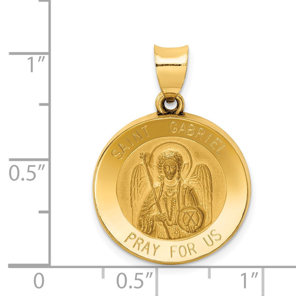 14k Yellow Gold 19 mm Polished and Satin St Gabriel Medal Hollow Pendant (1.3 grams)