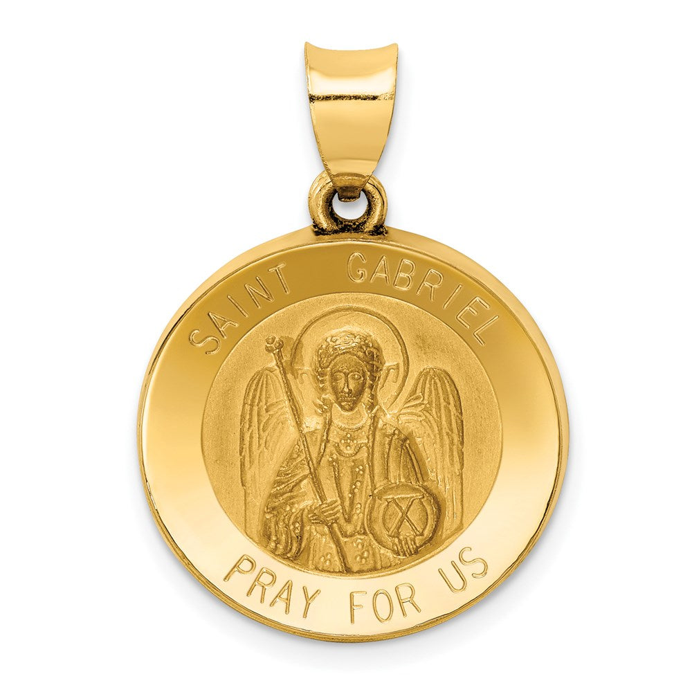 14k Yellow Gold 19 mm Polished and Satin St Gabriel Medal Hollow Pendant (1.3 grams)