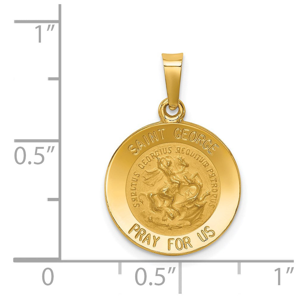 14k Yellow Gold 14.75 mm Polished and Satin St George Medal Hollow Pendant (0.88 grams)