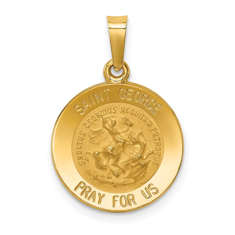 14k Yellow Gold 14.75 mm Polished and Satin St George Medal Hollow Pendant (0.88 grams)