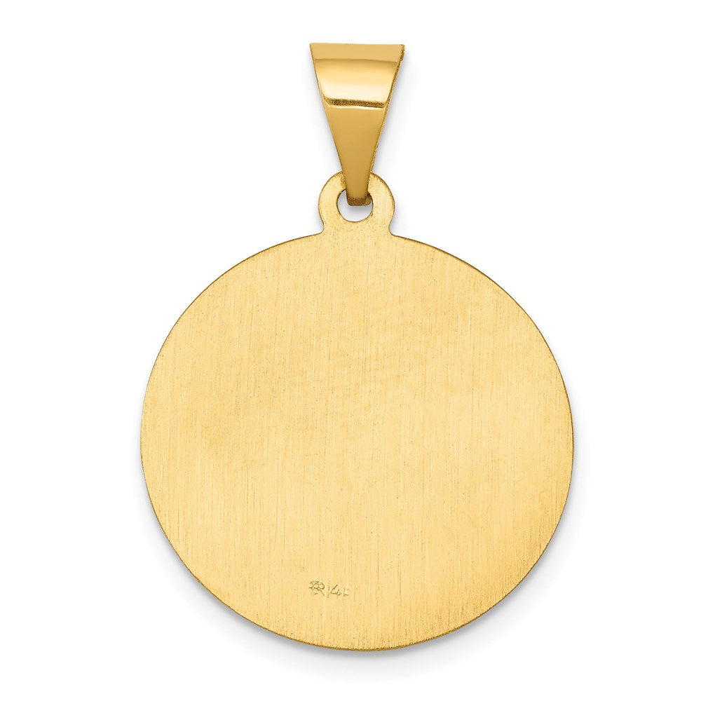 14k Yellow Gold 19 mm Polished and Satin St George Medal Hollow Pendant (1.3 grams)