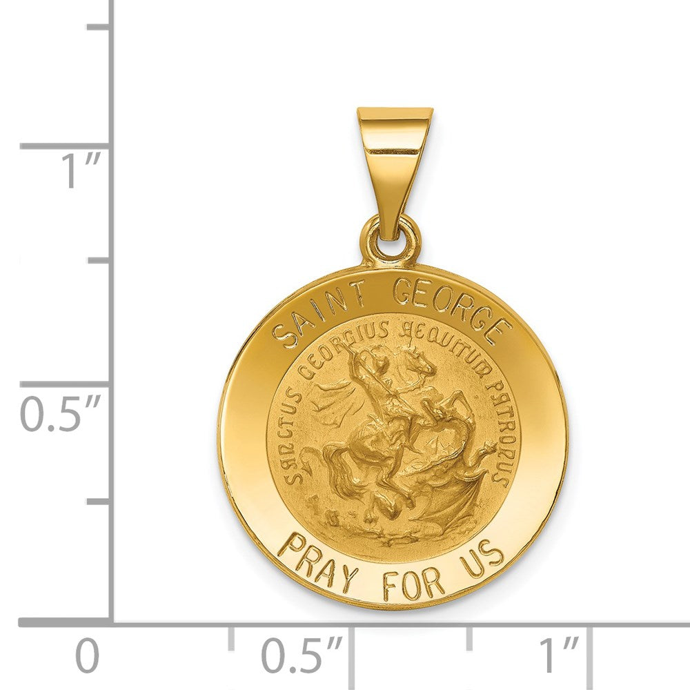 14k Yellow Gold 19 mm Polished and Satin St George Medal Hollow Pendant (1.3 grams)