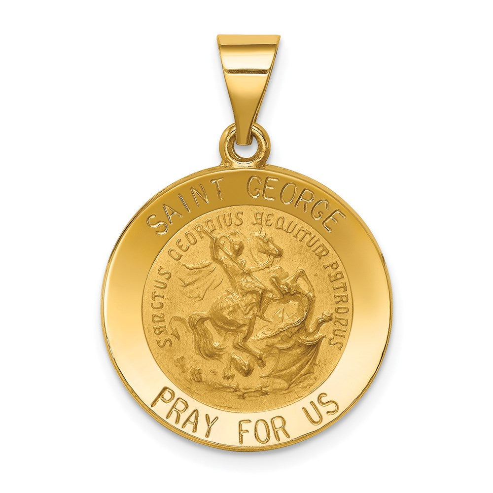 14k Yellow Gold 19 mm Polished and Satin St George Medal Hollow Pendant (1.3 grams)