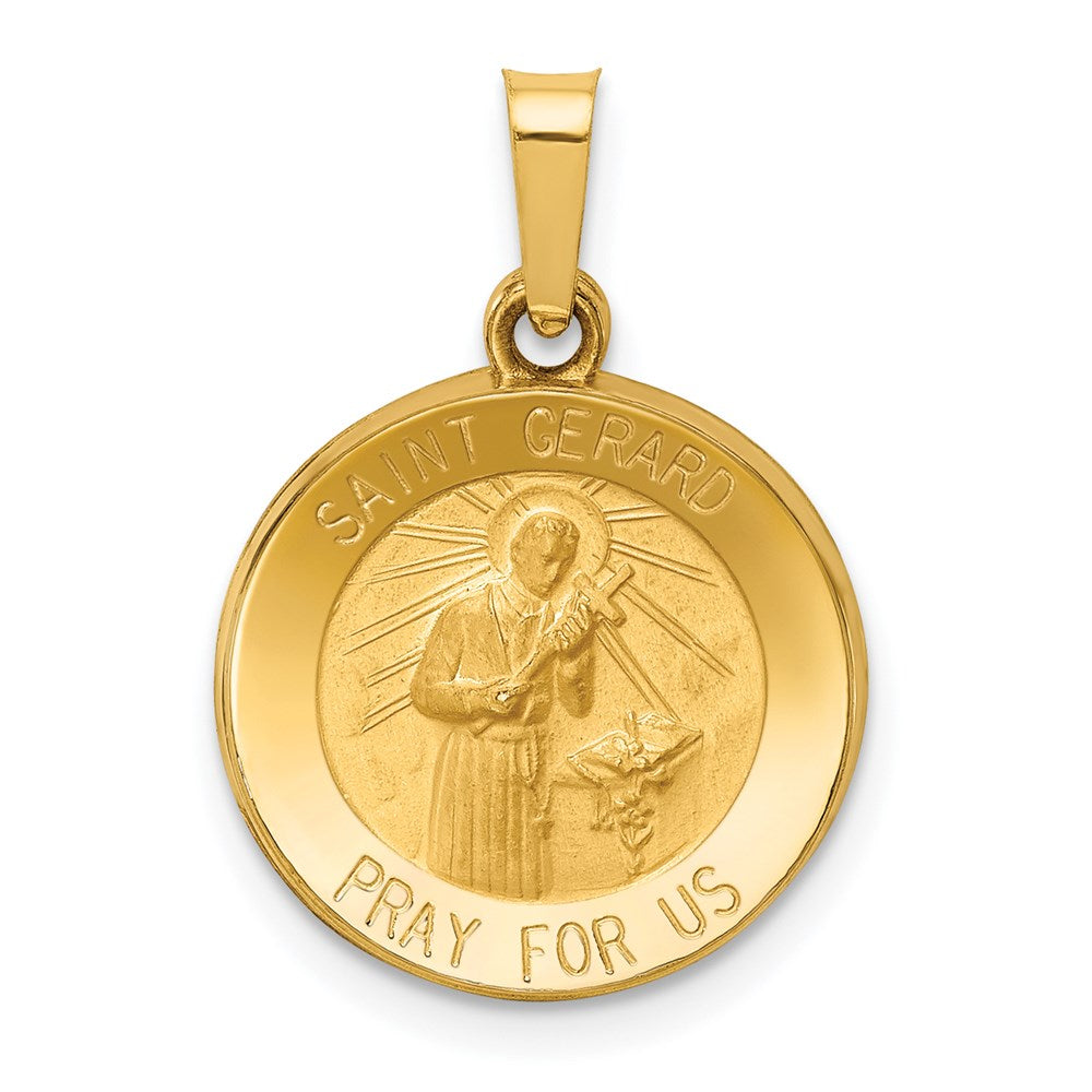 14k Yellow Gold 15 mm Polished and Satin St Gerard Medal Hollow Pendant (0.88 grams)