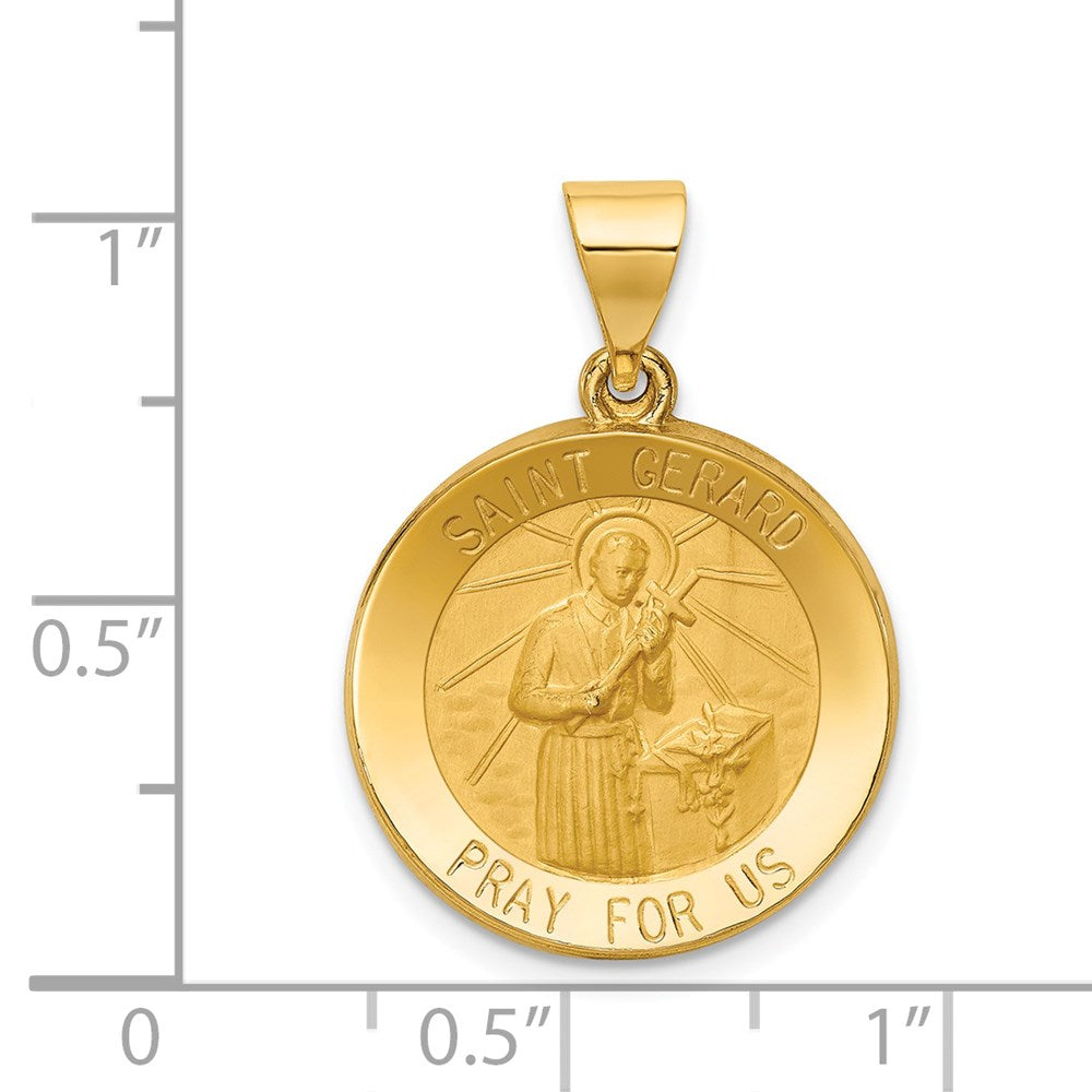 14k Yellow Gold 18.5 mm Polished and Satin St Gerard Medal Hollow Pendant (1.3 grams)