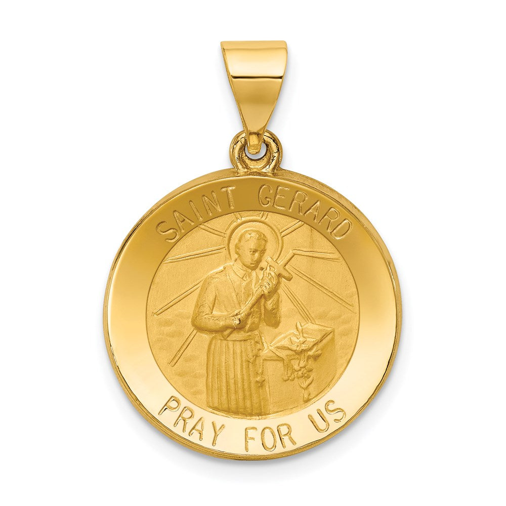 14k Yellow Gold 18.5 mm Polished and Satin St Gerard Medal Hollow Pendant (1.3 grams)