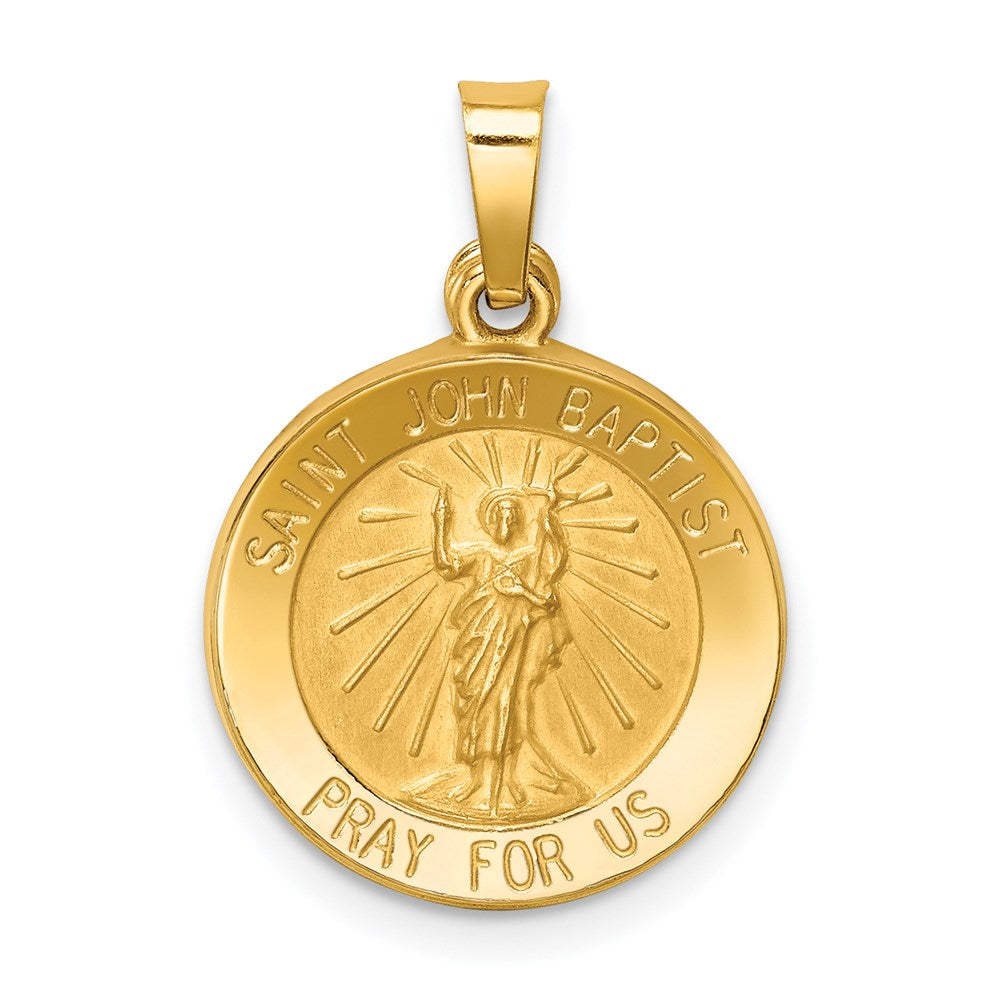 14k Yellow Gold 15 mm Polished and Satin St John Baptist Medal Hollow Pendant (0.88 grams)