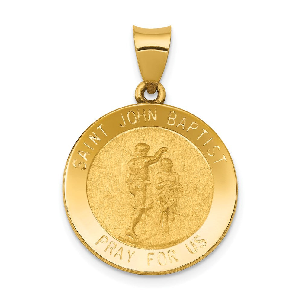 14k Yellow Gold 19 mm Polished and Satin St John Baptist Medal Hollow Pendant (1.3 grams)