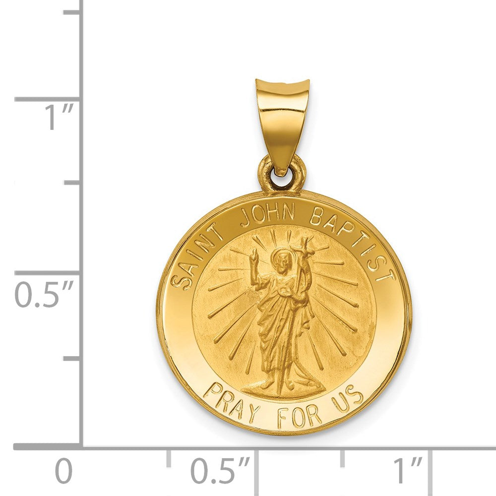 14k Yellow Gold 19 mm Polished and Satin St John Baptist Medal Hollow Pendant (1.3 grams)