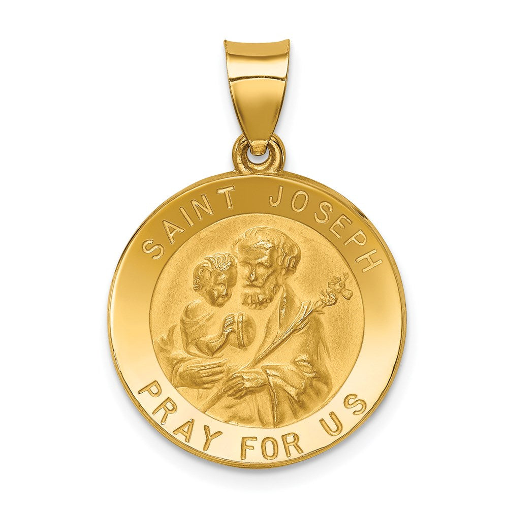 14k Yellow Gold 18.75 mm Polished and Satin St Joseph Medal Hollow Pendant (1.3 grams)