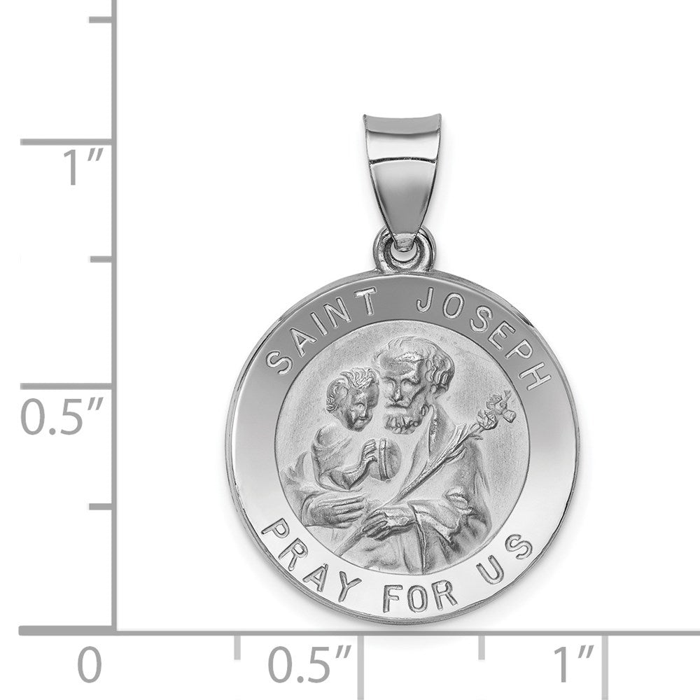 14k White Gold 18.75 mm Polished and Satin St Joseph Medal Hollow Pendant (1.3 grams)