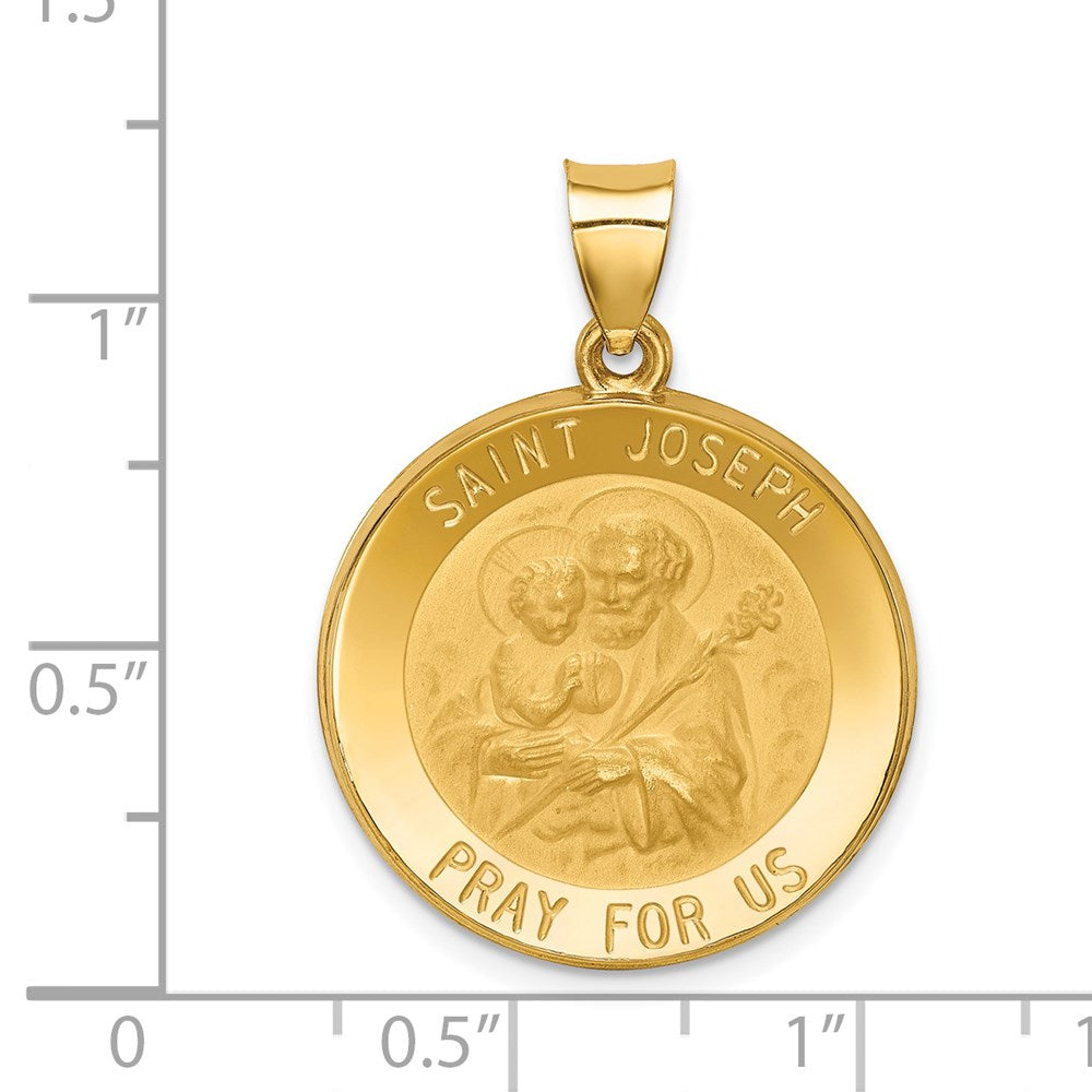 14k Yellow Gold 22.25 mm Polished and Satin St Joseph Medal Hollow Pendant (1.83 grams)