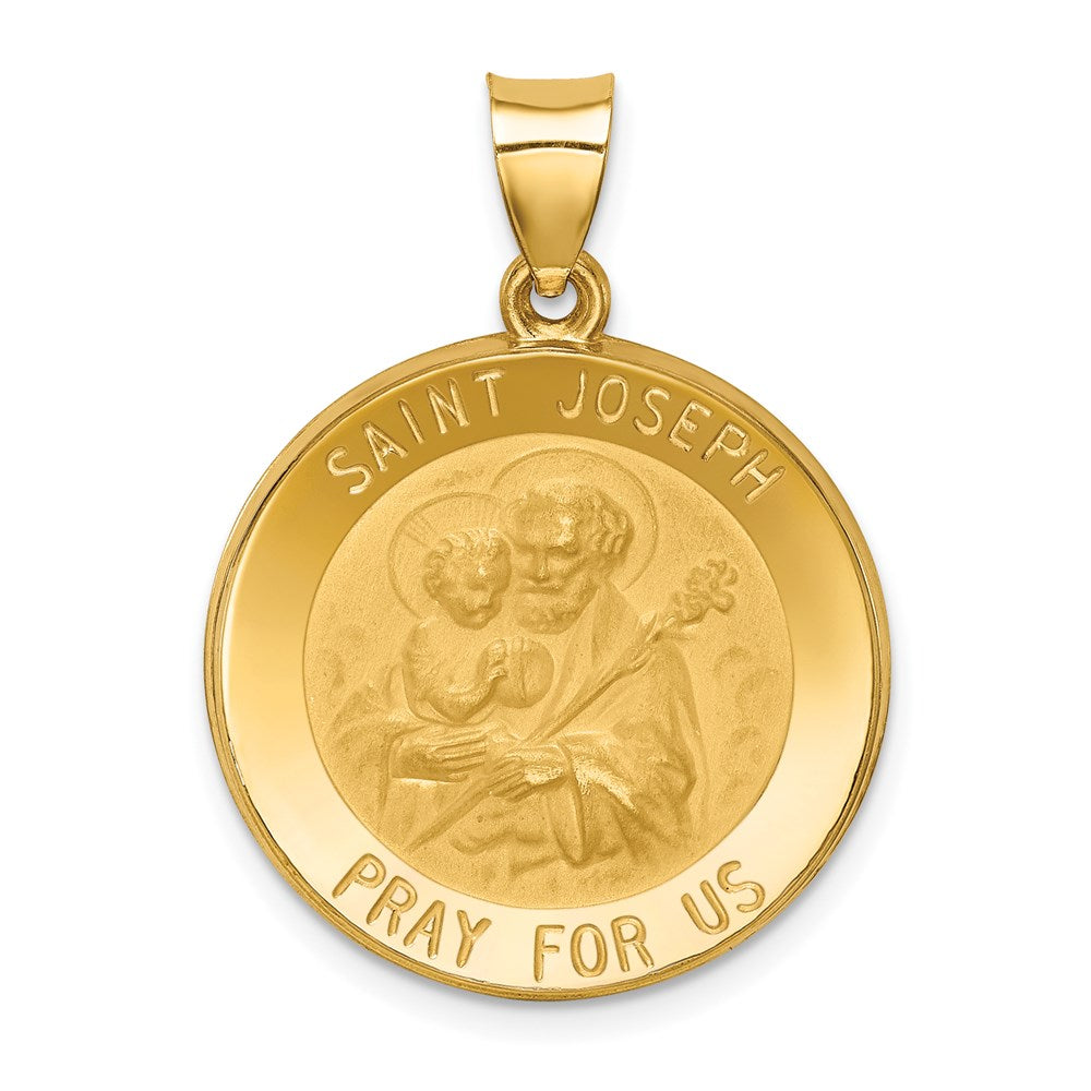 14k Yellow Gold 22.25 mm Polished and Satin St Joseph Medal Hollow Pendant (1.83 grams)