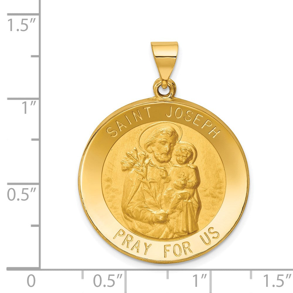 14k Yellow Gold 26 mm Polished and Satin St Joseph Medal Hollow Pendant (2.35 grams)