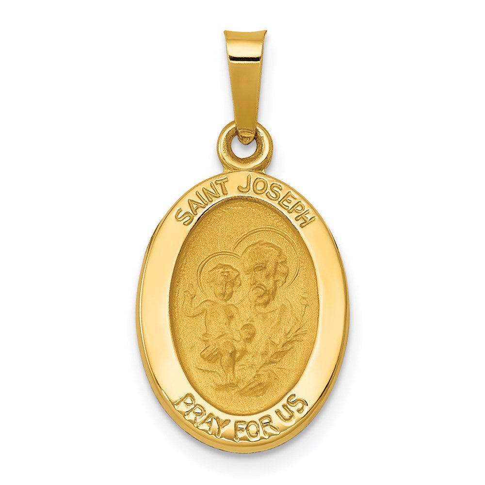 14k Yellow Gold 12.5 mm Polished and Satin St Joseph Medal Hollow Pendant (0.88 grams)