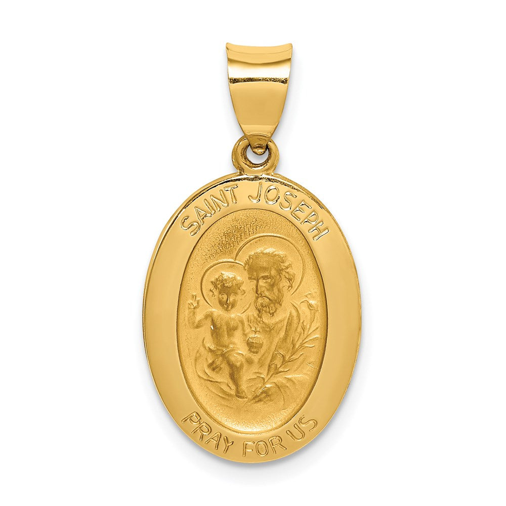 14k Yellow Gold 13.85 mm Polished and Satin St Joseph Medal Hollow Pendant (1.3 grams)