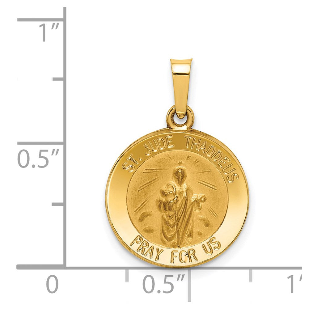 14k Yellow Gold 15 mm Polished and Satin St Jude Thaddeus Medal Hollow Pendant (0.88 grams)
