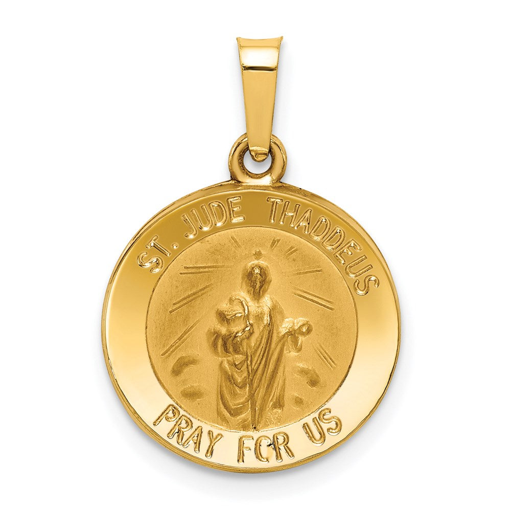 14k Yellow Gold 15 mm Polished and Satin St Jude Thaddeus Medal Hollow Pendant (0.88 grams)