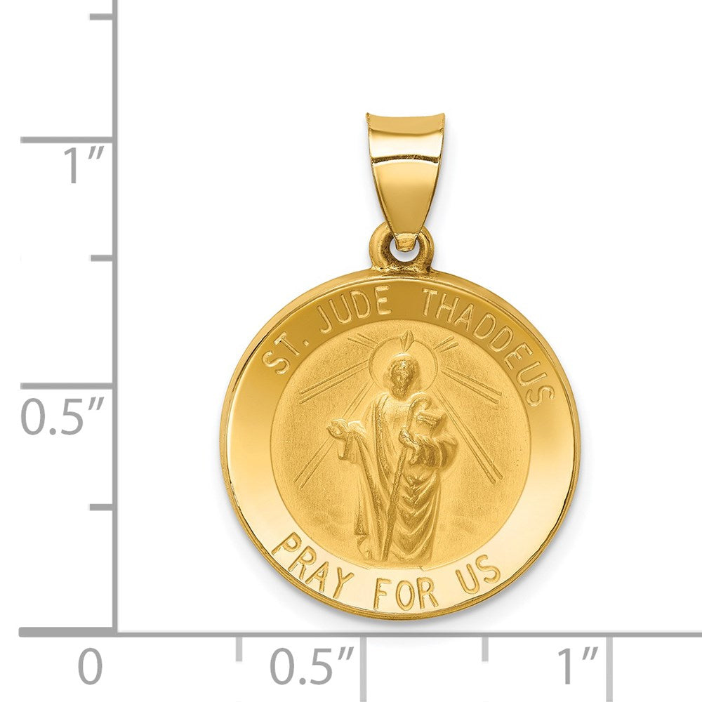 14k Yellow Gold 19 mm Polished and Satin St Jude Thaddeus Medal Hollow Pendant (1.3 grams)