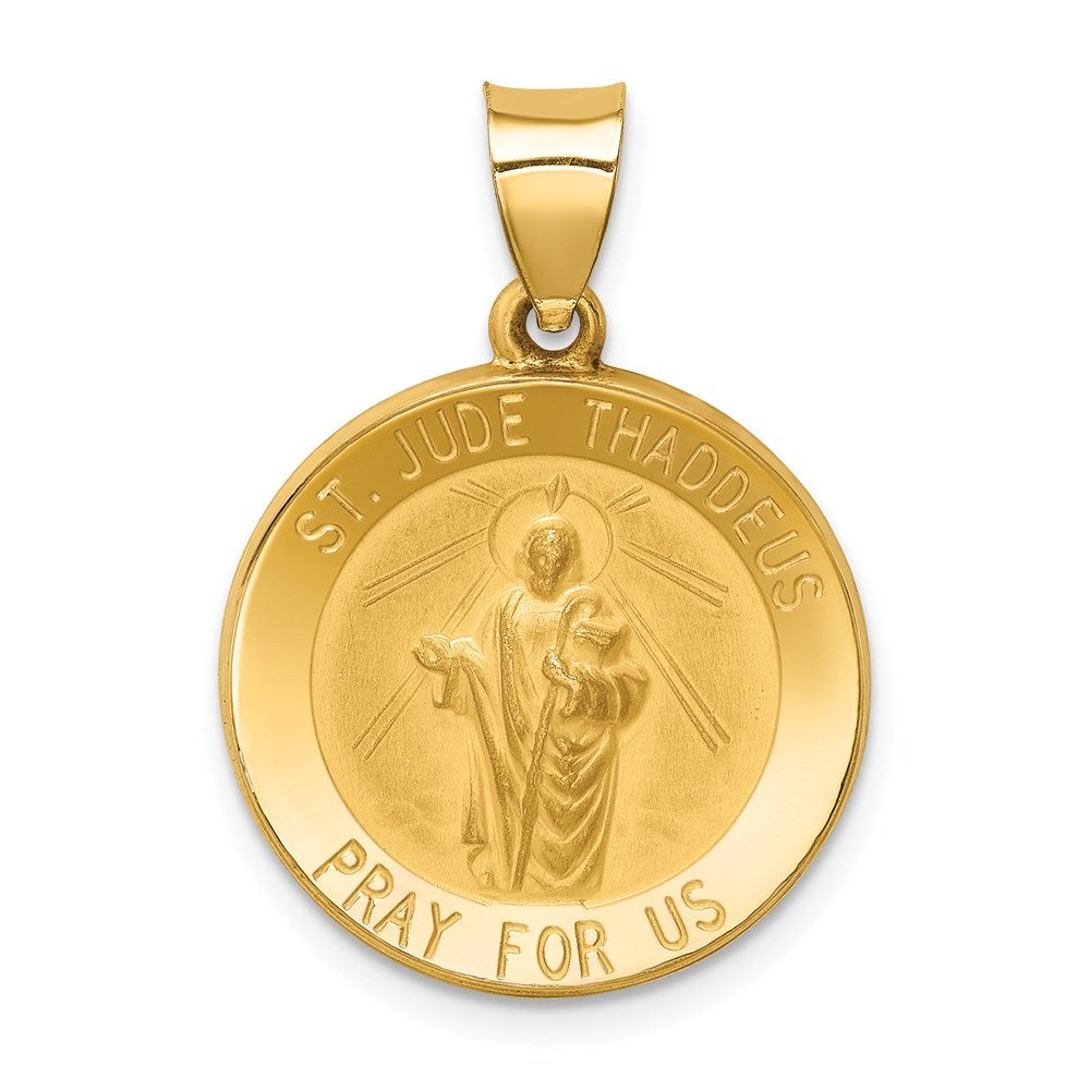 14k Yellow Gold 19 mm Polished and Satin St Jude Thaddeus Medal Hollow Pendant (1.3 grams)