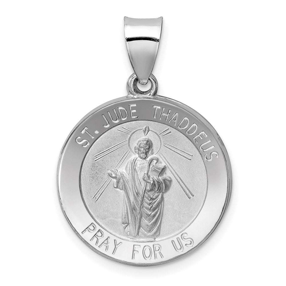 14k White Gold 19 mm  Polish/Satin St Jude Thaddeus Medal Hollow Pendant (1.3 grams)