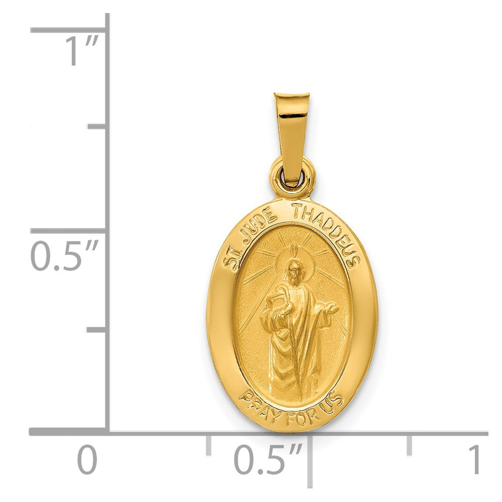 14k Yellow Gold 11 mm Polished and Satin St Jude Thaddeus Medal Hollow Pendant (0.88 grams)