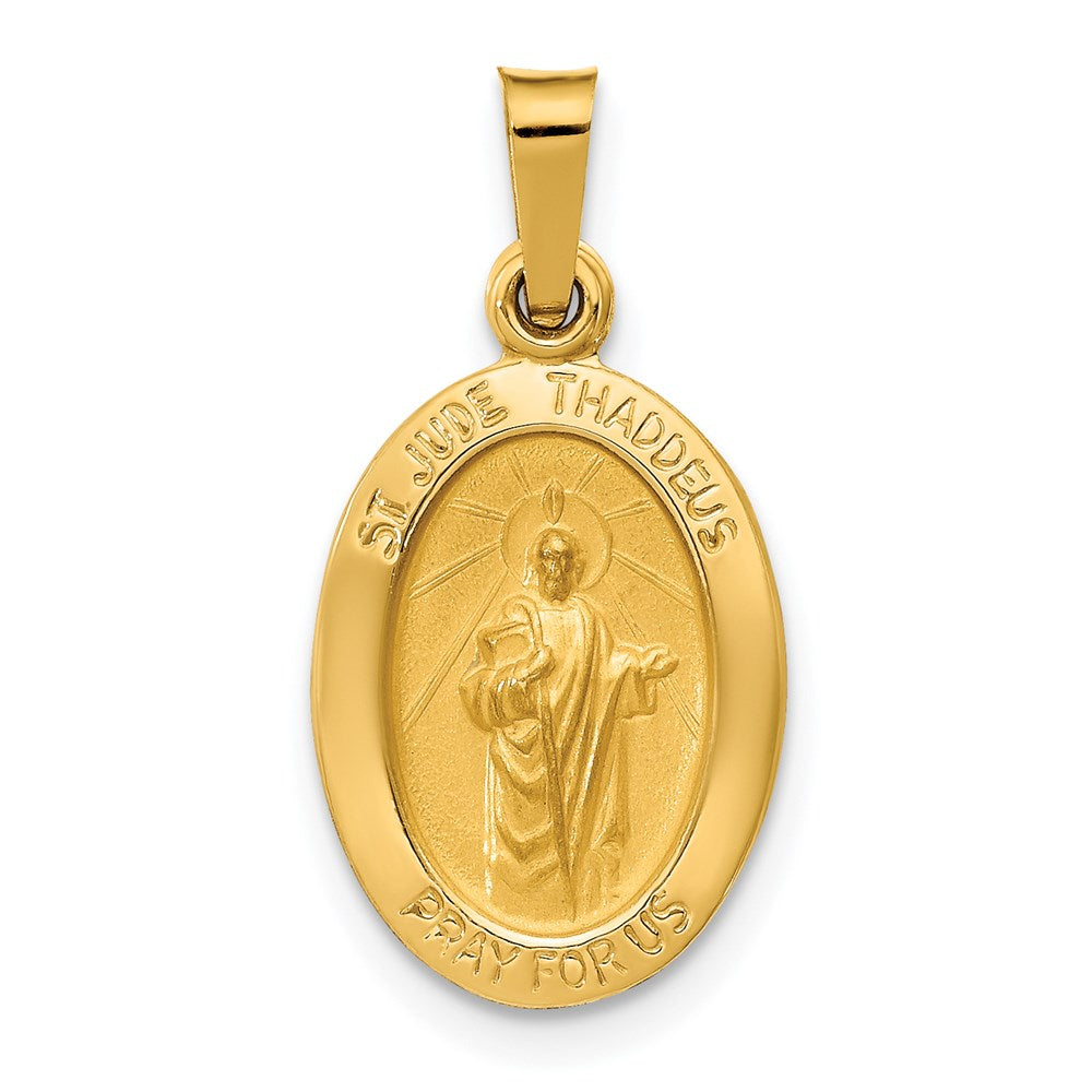 14k Yellow Gold 11 mm Polished and Satin St Jude Thaddeus Medal Hollow Pendant (0.88 grams)