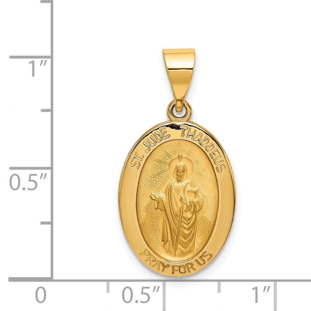 14k Yellow Gold 13.7 mm Polished and Satin St Jude Thaddeus Medal Hollow Pendant (1.3 grams)