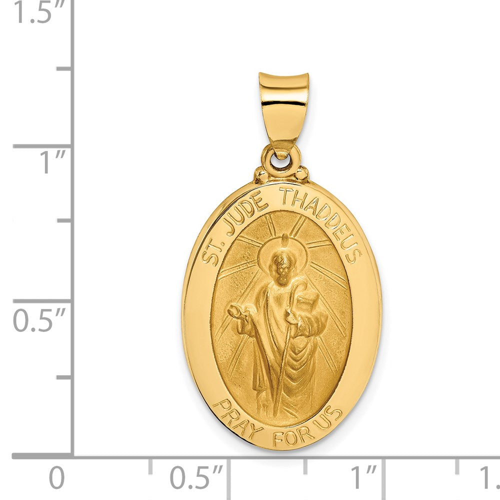 14k Yellow Gold 16.5 mm Polished and Satin St Jude Thaddeus Medal Hollow Pendant (1.36 grams)