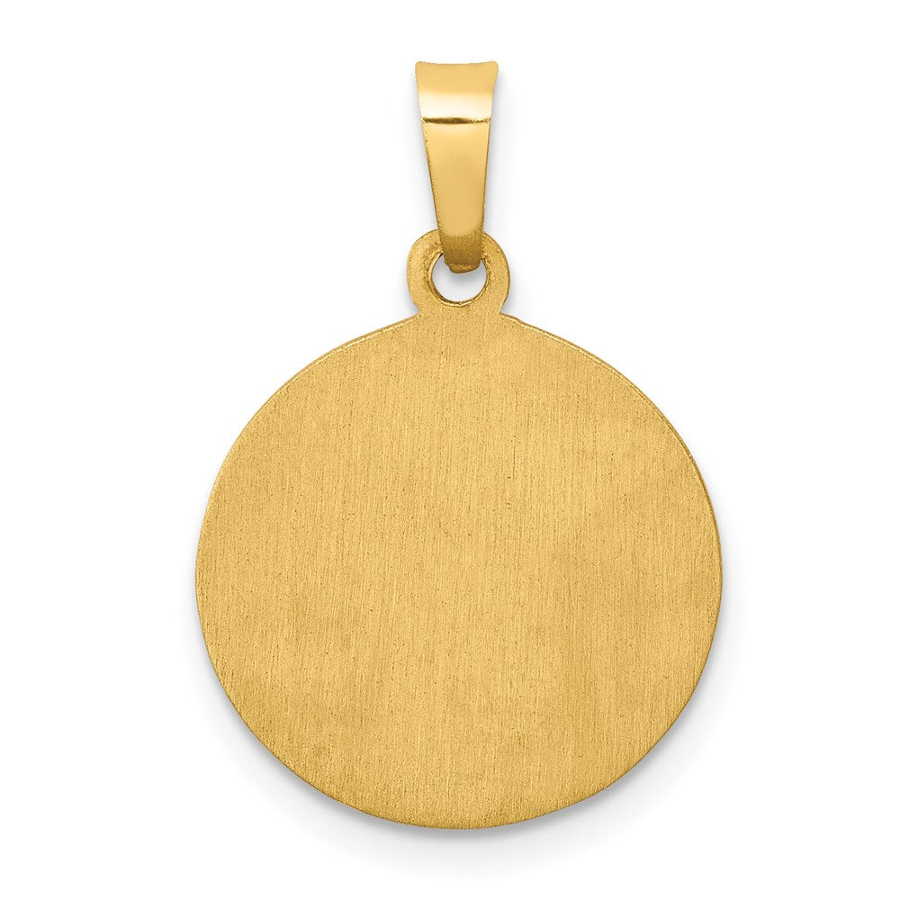 14k Yellow Gold 15 mm Polished and Satin St Lucy Medal Hollow Pendant (0.88 grams)