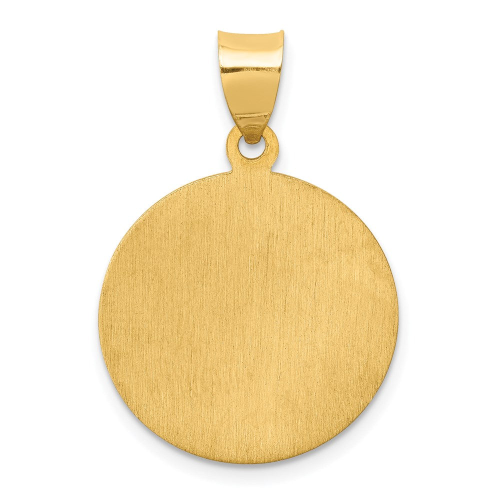 14k Yellow Gold 19 mm Polished and Satin St Luke Medal Hollow Pendant (1.3 grams)