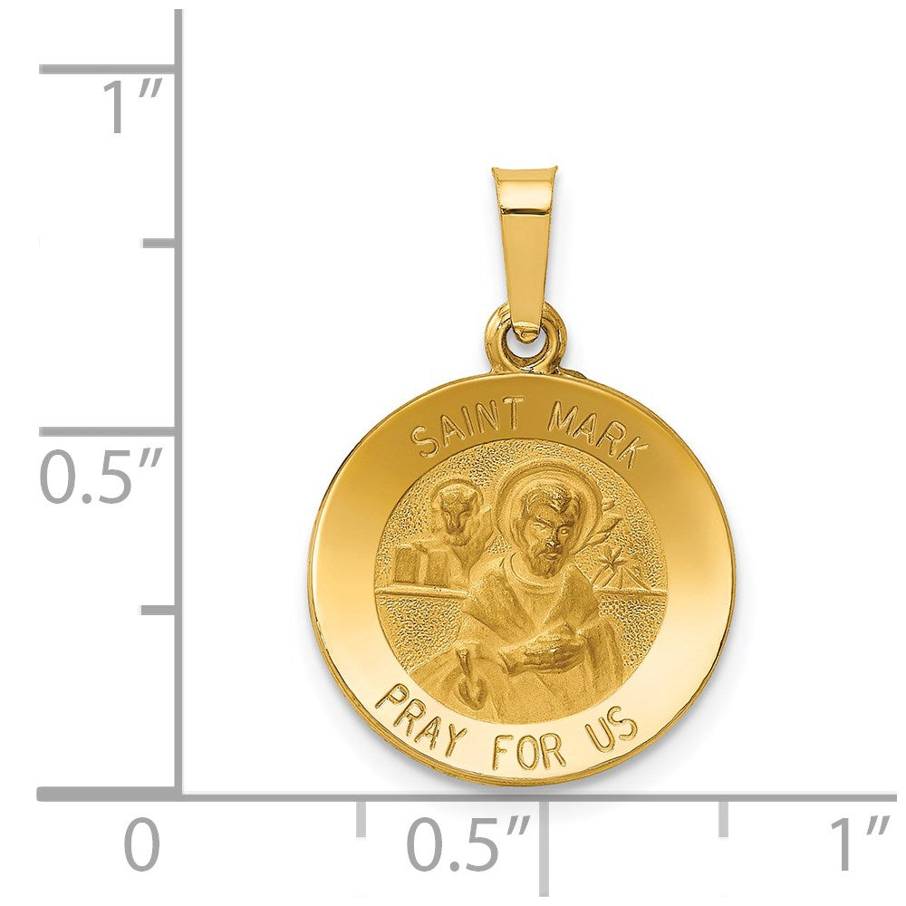 14k Yellow Gold 15 mm Polished and Satin St Mark Medal Hollow Pendant (0.88 grams)