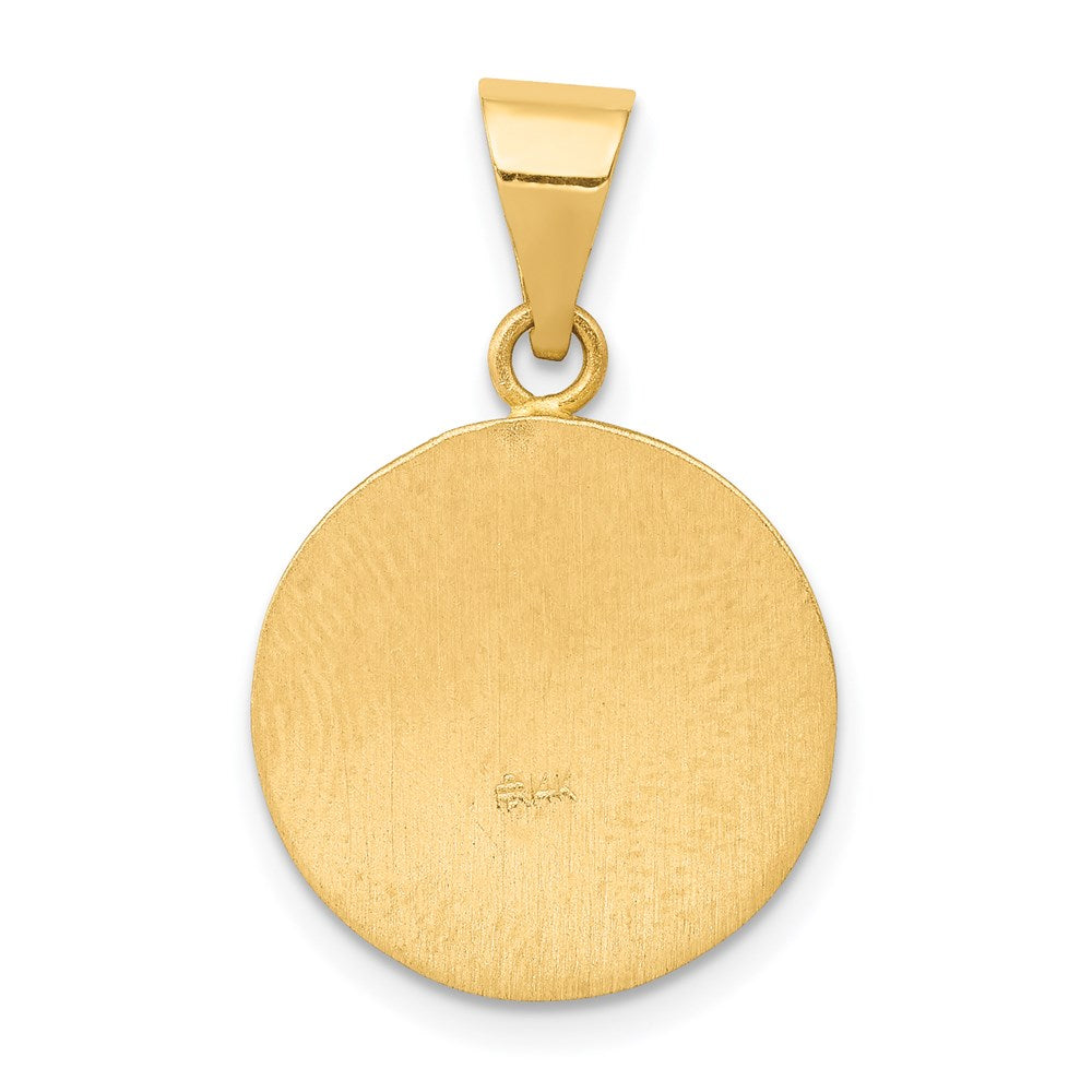 14k Yellow Gold 15 mm Polished and Satin St Matthew Medal Hollow Pendant (0.88 grams)