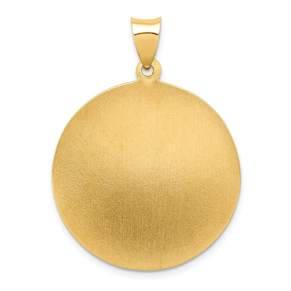 14k Yellow Gold 25 mm Polished and Satin St Michael Medal Hollow Pendant (2.35 grams)