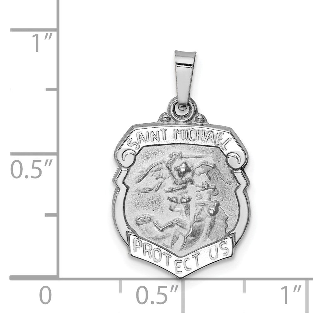 14k White Gold 15 mm Polished and Satin St Michael Medal Hollow Pendant (0.92 grams)