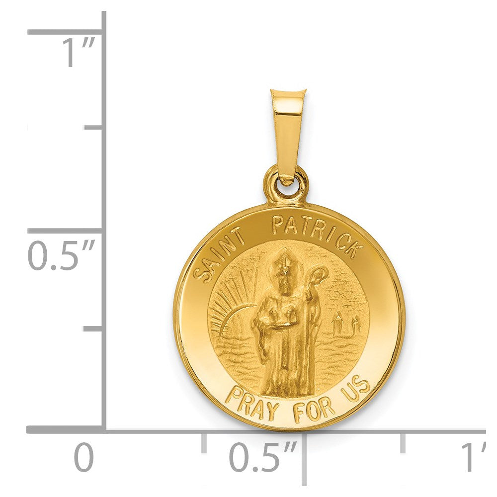 14k Yellow Gold 15 mm Polished and Satin St Patrick Medal Hollow Pendant (0.88 grams)