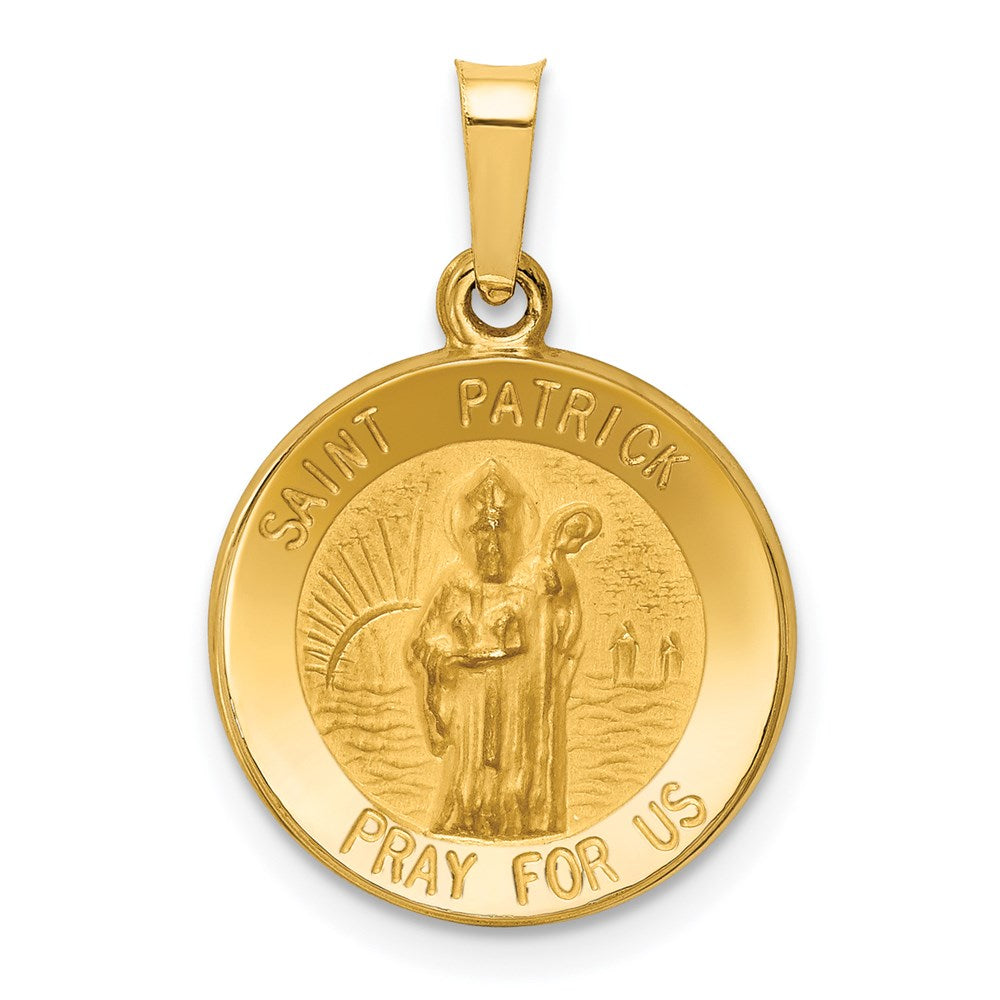 14k Yellow Gold 15 mm Polished and Satin St Patrick Medal Hollow Pendant (0.88 grams)