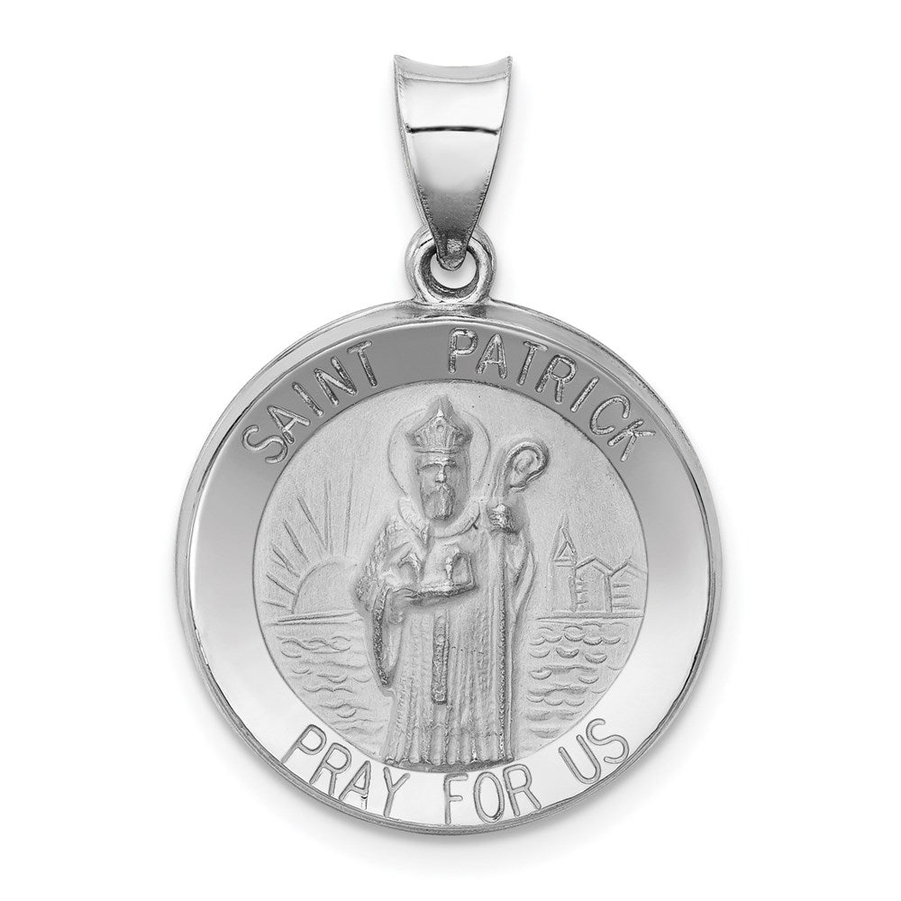 14k White Gold 19 mm Polished and Satin St Patrick Medal Hollow Pendant (1.3 grams)