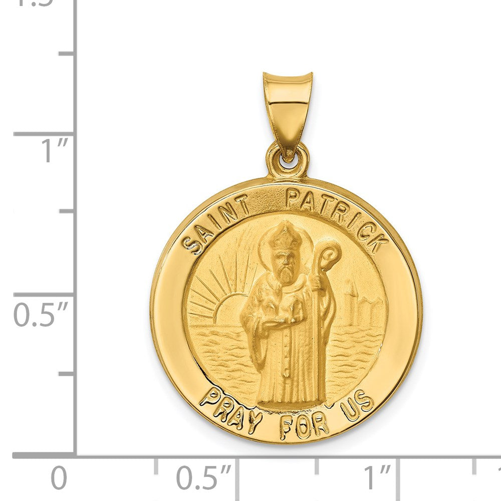 14k Yellow Gold 23 mm Polished and Satin St Patrick Medal Hollow Pendant (1.83 grams)