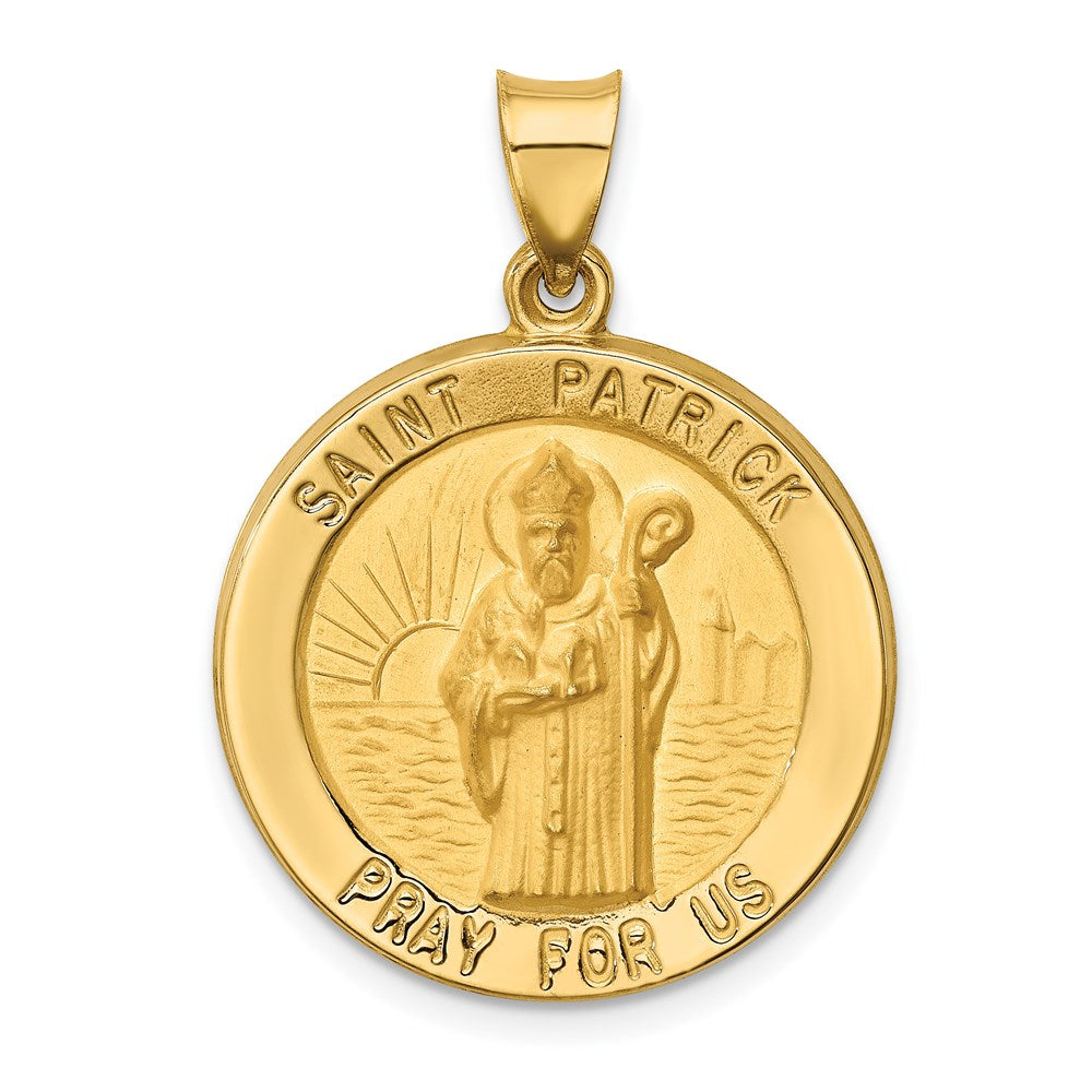 14k Yellow Gold 23 mm Polished and Satin St Patrick Medal Hollow Pendant (1.83 grams)