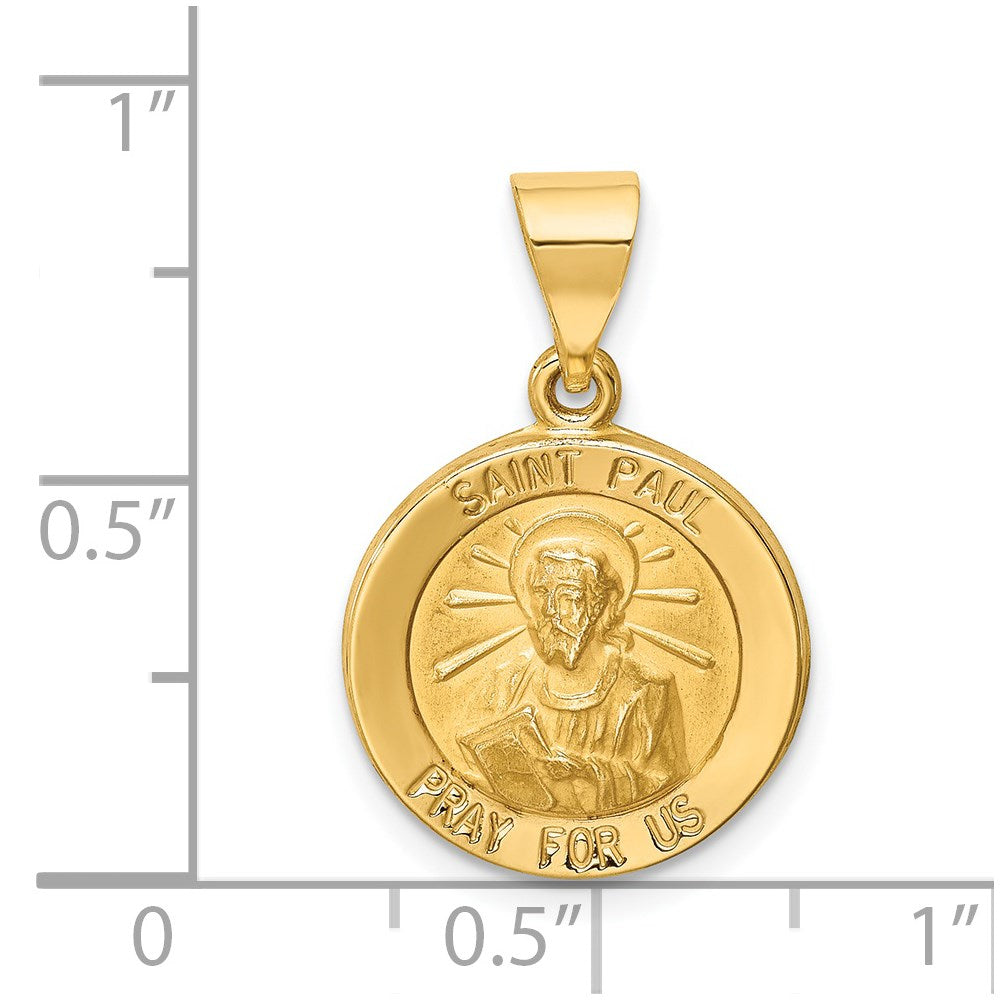 14k Yellow Gold 15 mm Polished and Satin St Paul Medal Hollow Pendant (0.88 grams)