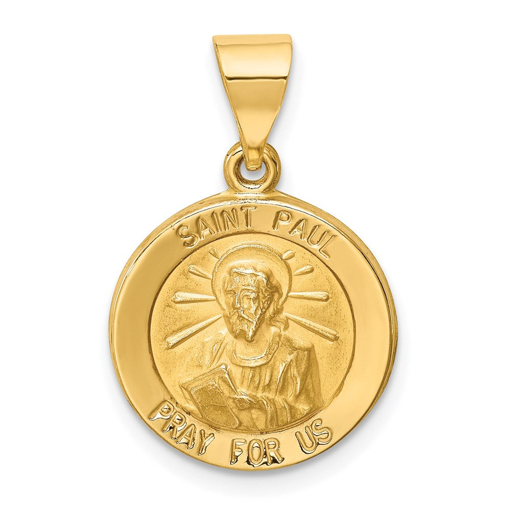 14k Yellow Gold 15 mm Polished and Satin St Paul Medal Hollow Pendant (0.88 grams)