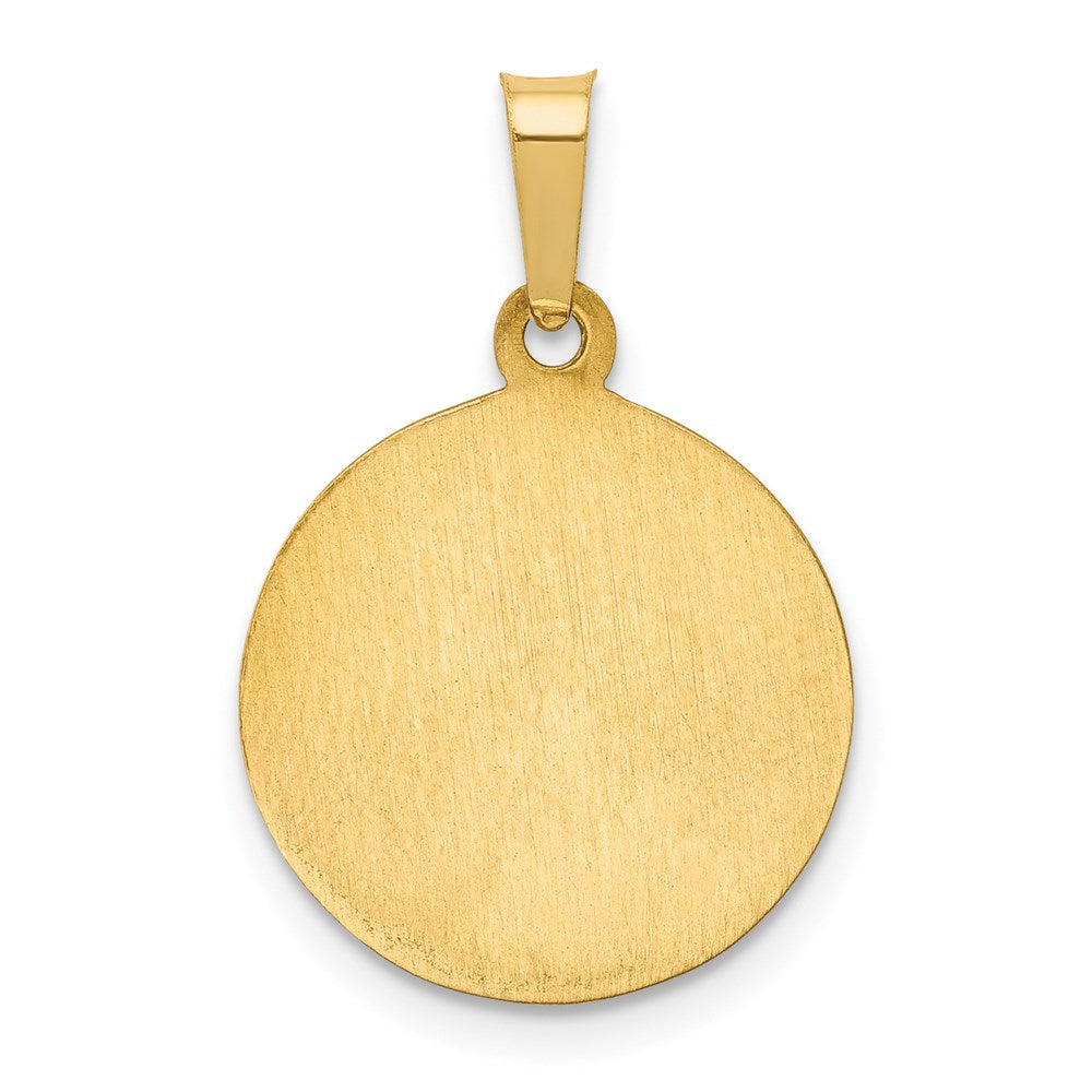 14k Yellow Gold 15 mm Polished and Satin St Peregrine Medal Hollow Pendant (0.88 grams)