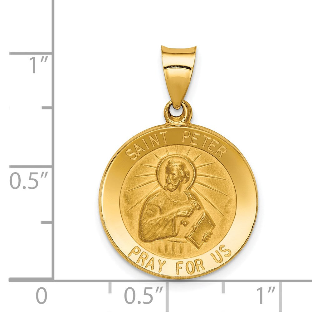 14k Yellow Gold 20 mm Polished and Satin St Peter Medal Hollow Pendant (1.3 grams)