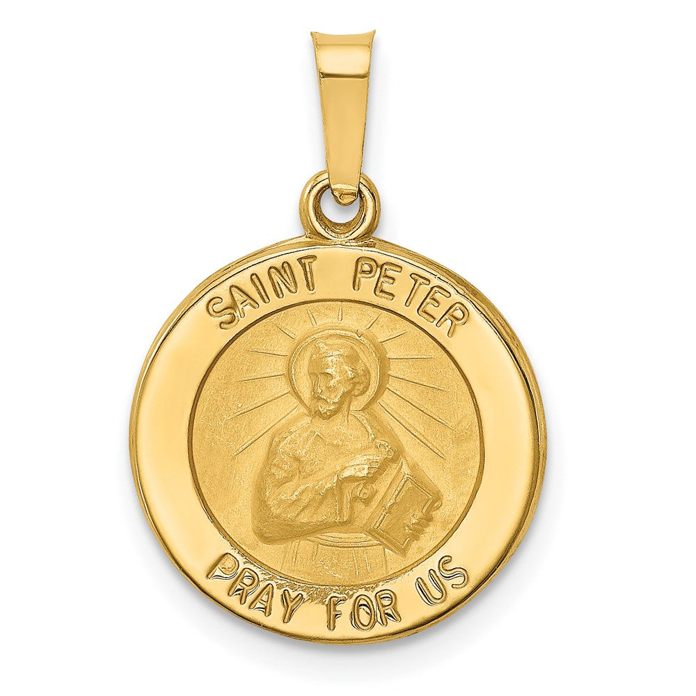 14k Yellow Gold 16 mm Polished and Satin St Peter Medal Hollow Pendant (0.88 grams)