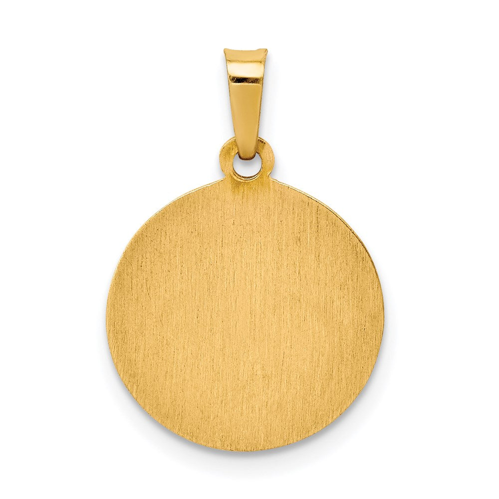 14k Yellow Gold 16 mm Polished and Satin St Raphael Medal Hollow Pendant (0.88 grams)