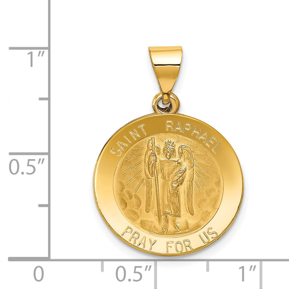 14k Yellow Gold 20 mm Polished and Satin St Raphael Medal Hollow Pendant (1.3 grams)